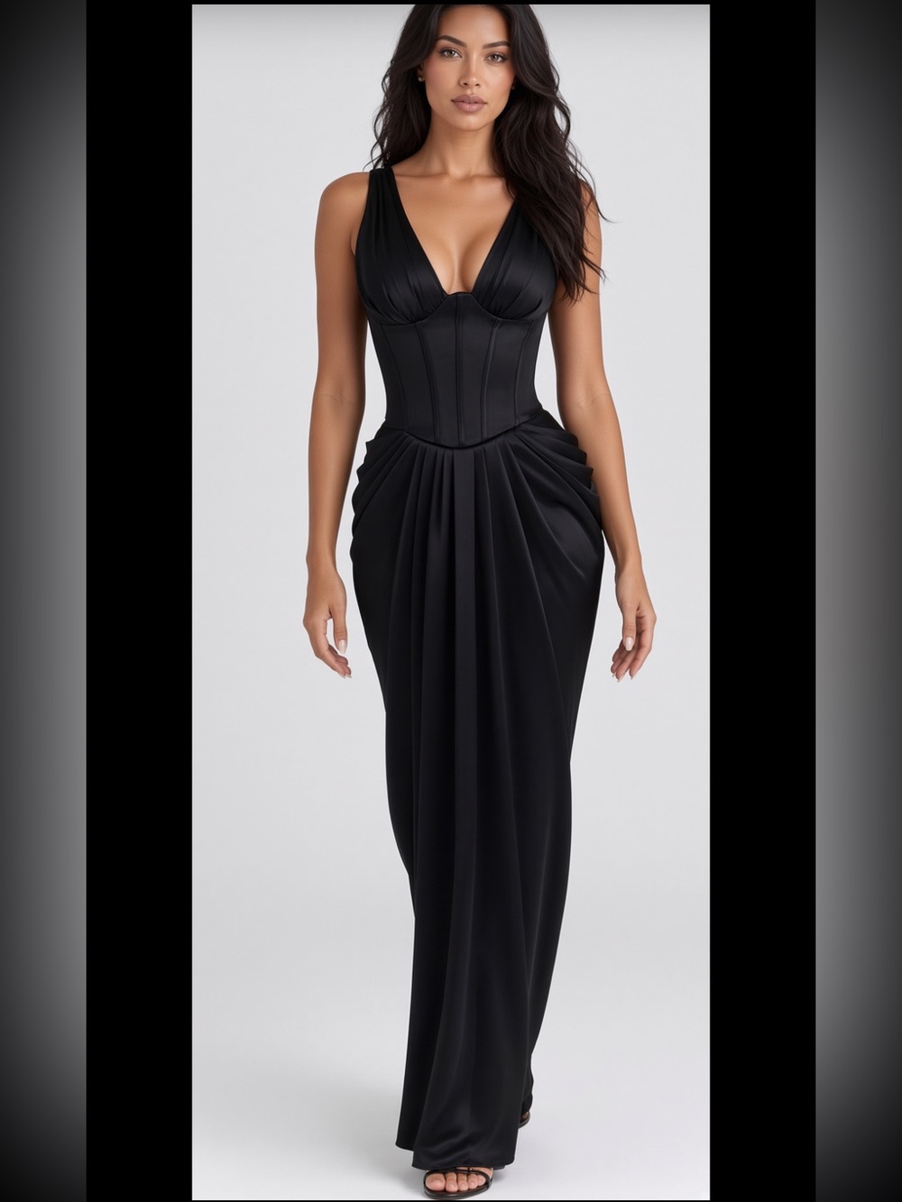 HOUSE OF CB 'Angeline' Black Satin Hourglass Maxi Dress/Size S-US 4-6 $299 - Picture 11 of 14